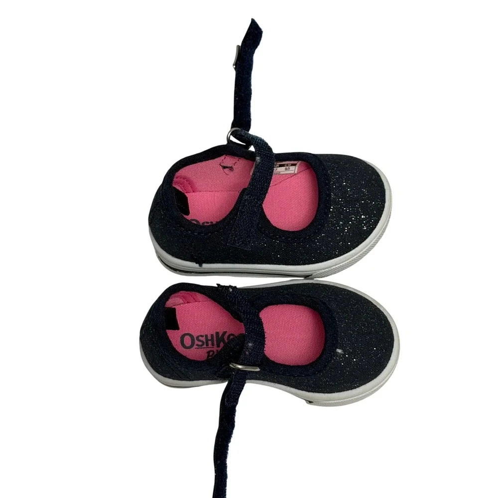 OshKosh Bgosh Girls‎ Navy Blue Glitter Mary Jane Sneakers Shoes Size 2 Toddler